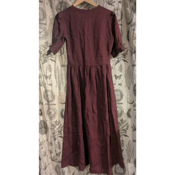 Linen Handmade Studio Burgundy Linen Midi Dress Size S - Picture 7 of 7